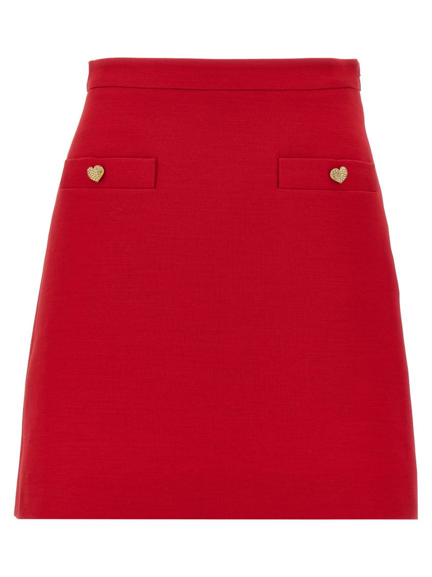 Valentino Crepe Couture Skirt With Heart Jewel Buttons In Red