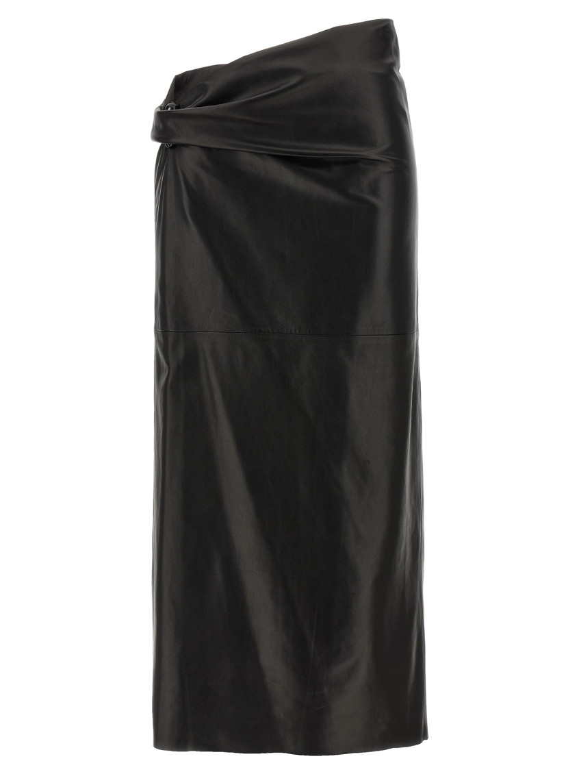 Alberta Ferretti Draped High Waist Midi Skirt In Black