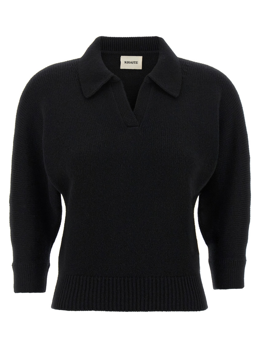 Khaite Black Cashmere Herve Polo Shirt In Black