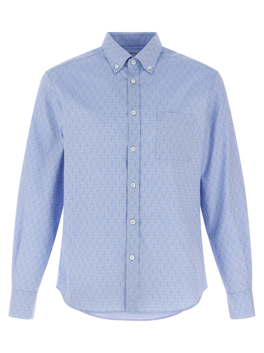 Ferragamo Logo Monogram Button-up Shirt In Blue