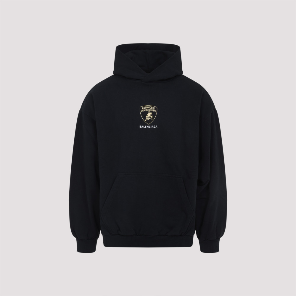 Balenciaga Black Hoodie With Fixed Hood And Logo Print On The Front In Cotton Man In Black