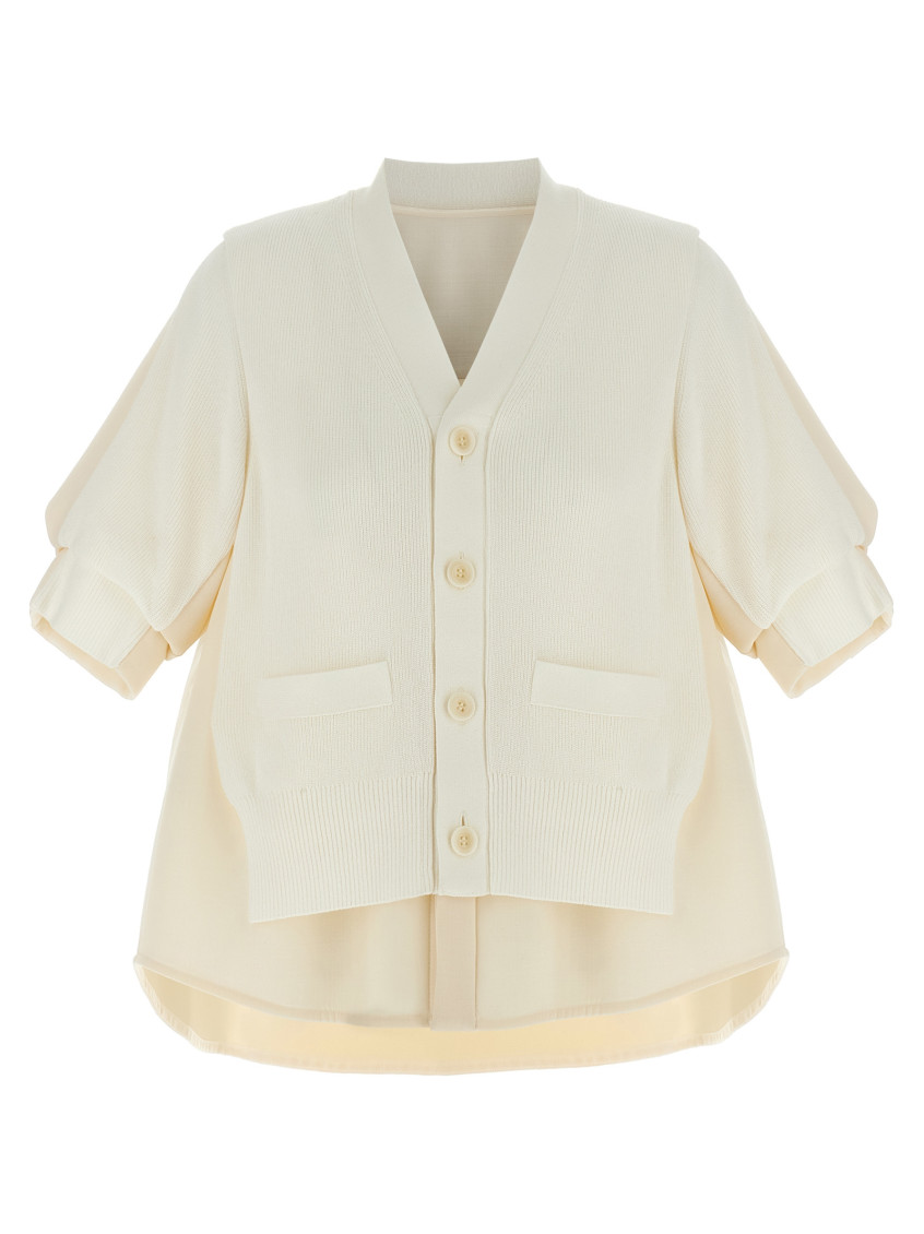 Sacai Suiting Mix Knit Cardigan In White