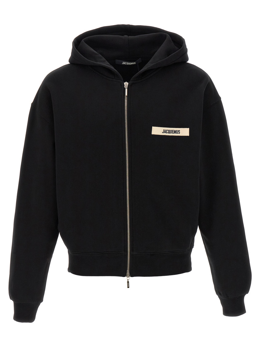 Jacquemus Gros Grain Zip-up Hooded Sweatshirt In Black