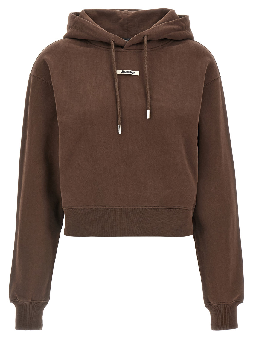 Jacquemus Drawstring Hood Gros-grain Hoodie In Brown