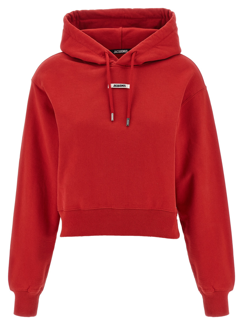 Jacquemus Cropped Hooded Drawstring Top In Red
