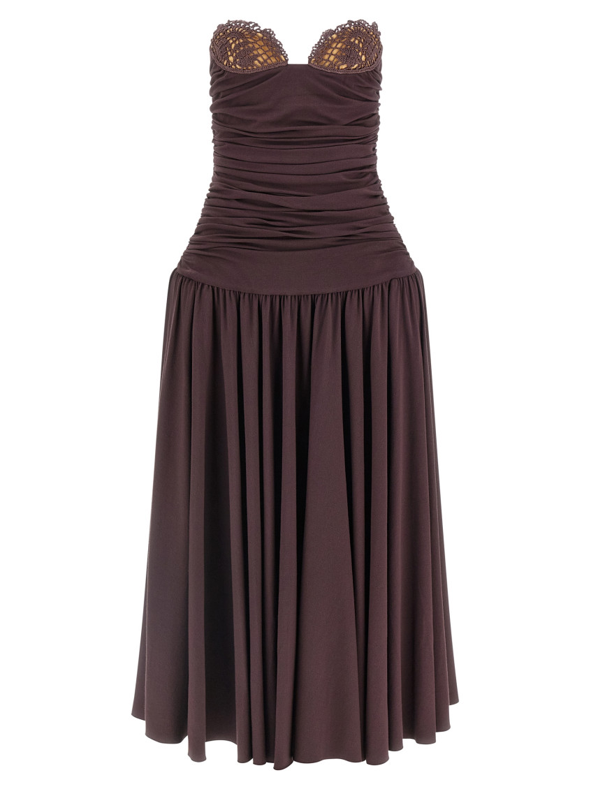 Magda Butrym Flared Skirt Lace Trim Ruched Dress In Purple