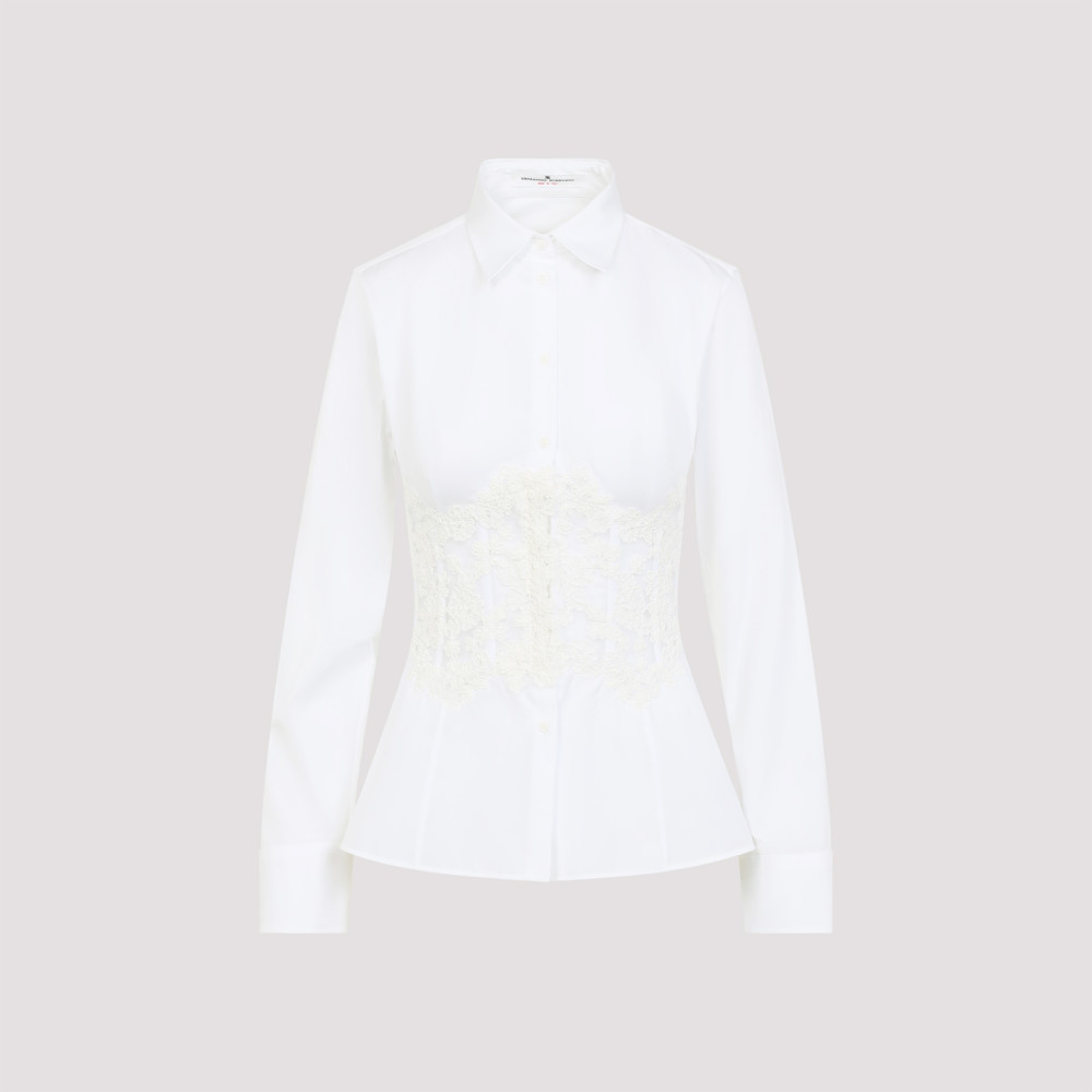 Ermanno Scervino Cotton Shirt Lace Detailing In White