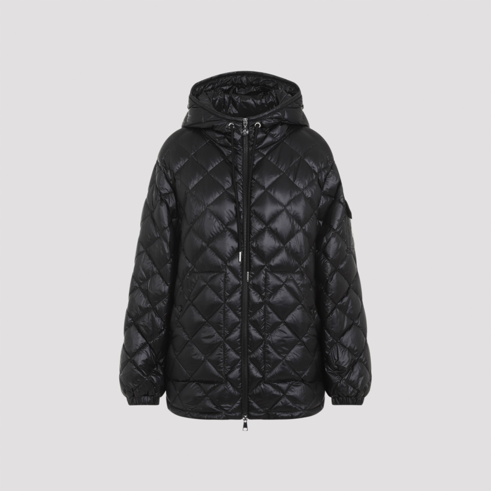 Moncler Short Down Jacket With Diamond Quilting And Hood In Black
