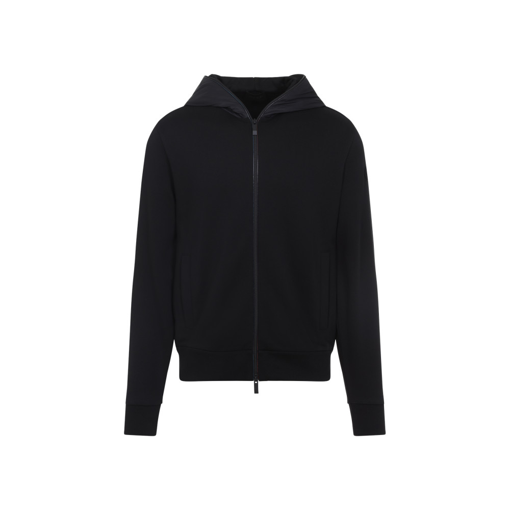 Moncler Zip-up Hooded Sweatshirt In Black