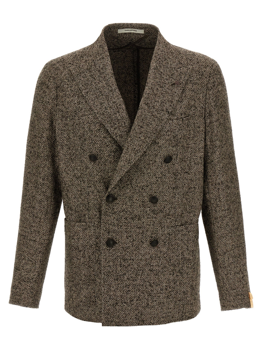 Tagliatore Textured Brown Double-breasted Wool Blend Blazer In Brown