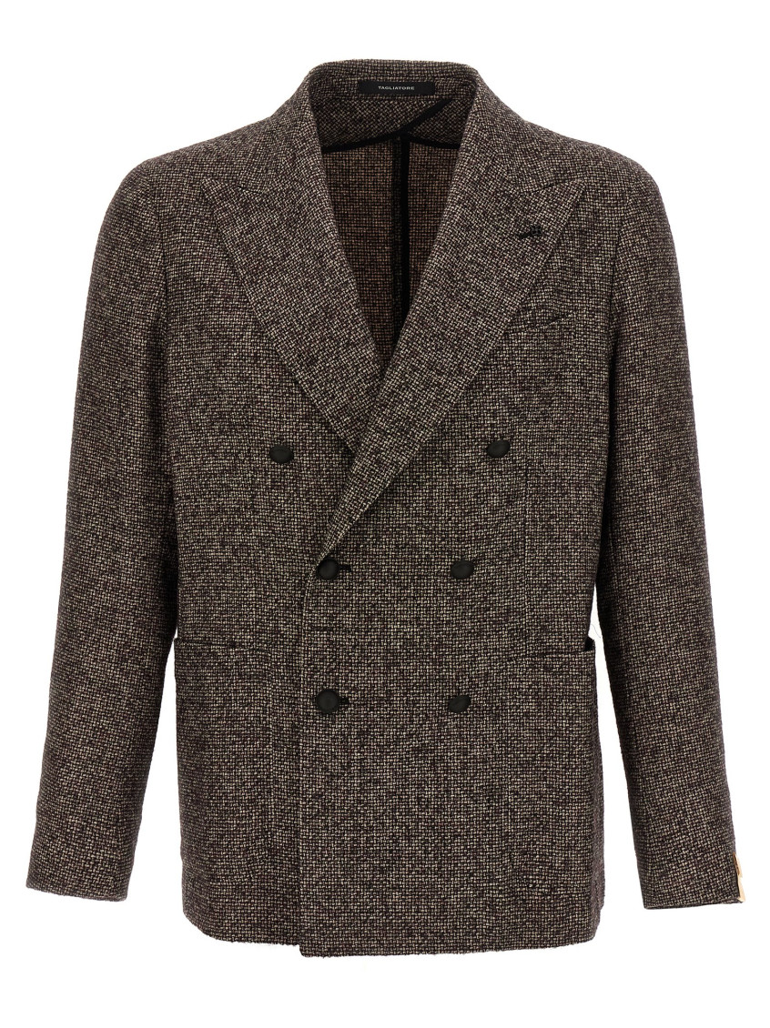 Tagliatore Textured Brown Double-breasted Wool Blend Blazer In Brown
