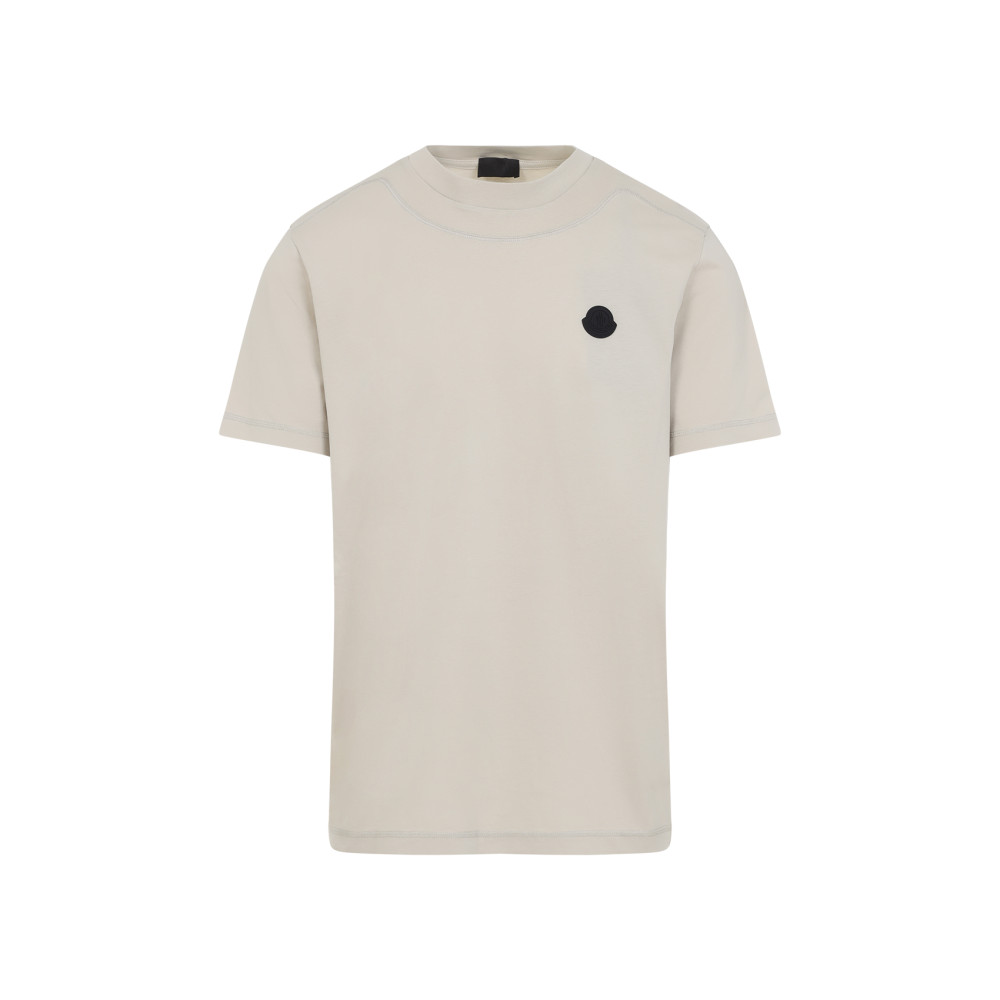Moncler Cotton Jersey T-shirt With Contrasting Logo Patch In Gray