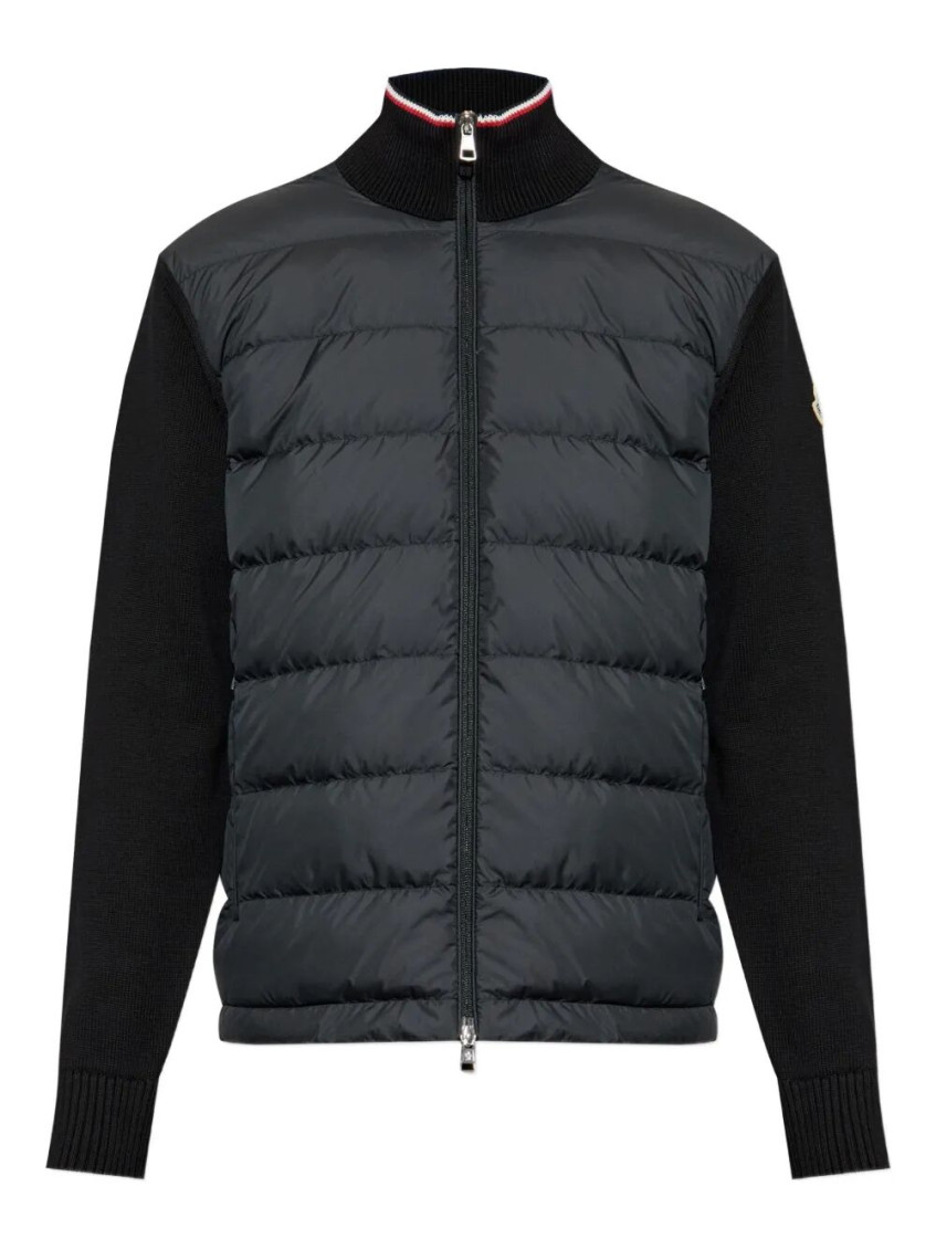 Moncler Padded Cotton Cardigan In Black