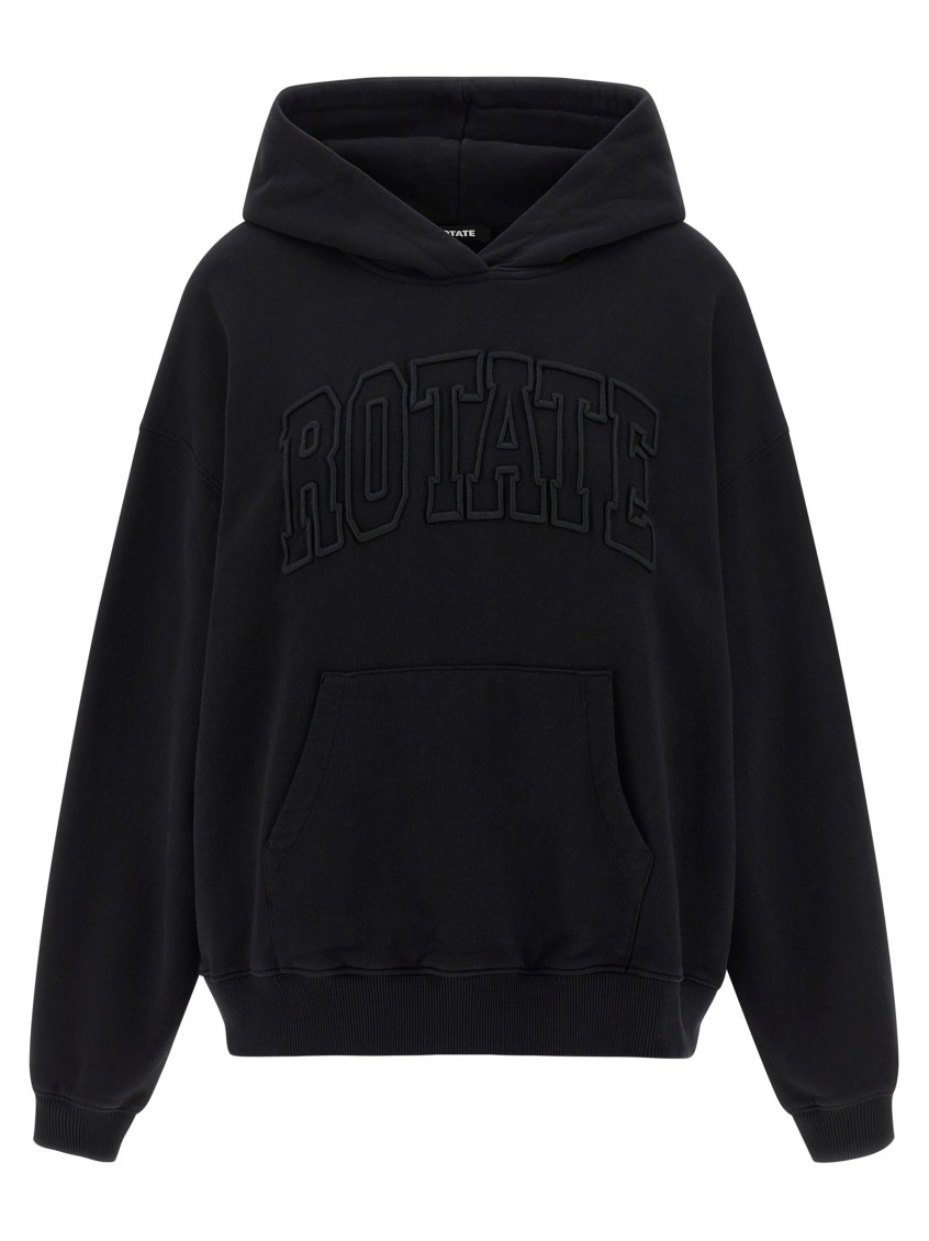 Rotate Birger Christensen Heavy Cotton Sweatshirt With Hood And Pouch Pocket In Black