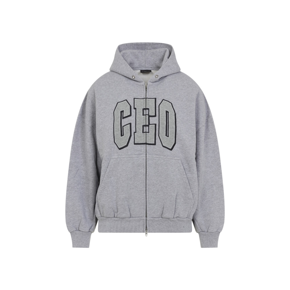 Balenciaga Zip Front Hoodie With Contrast Logo And Ribbed Details In Gray