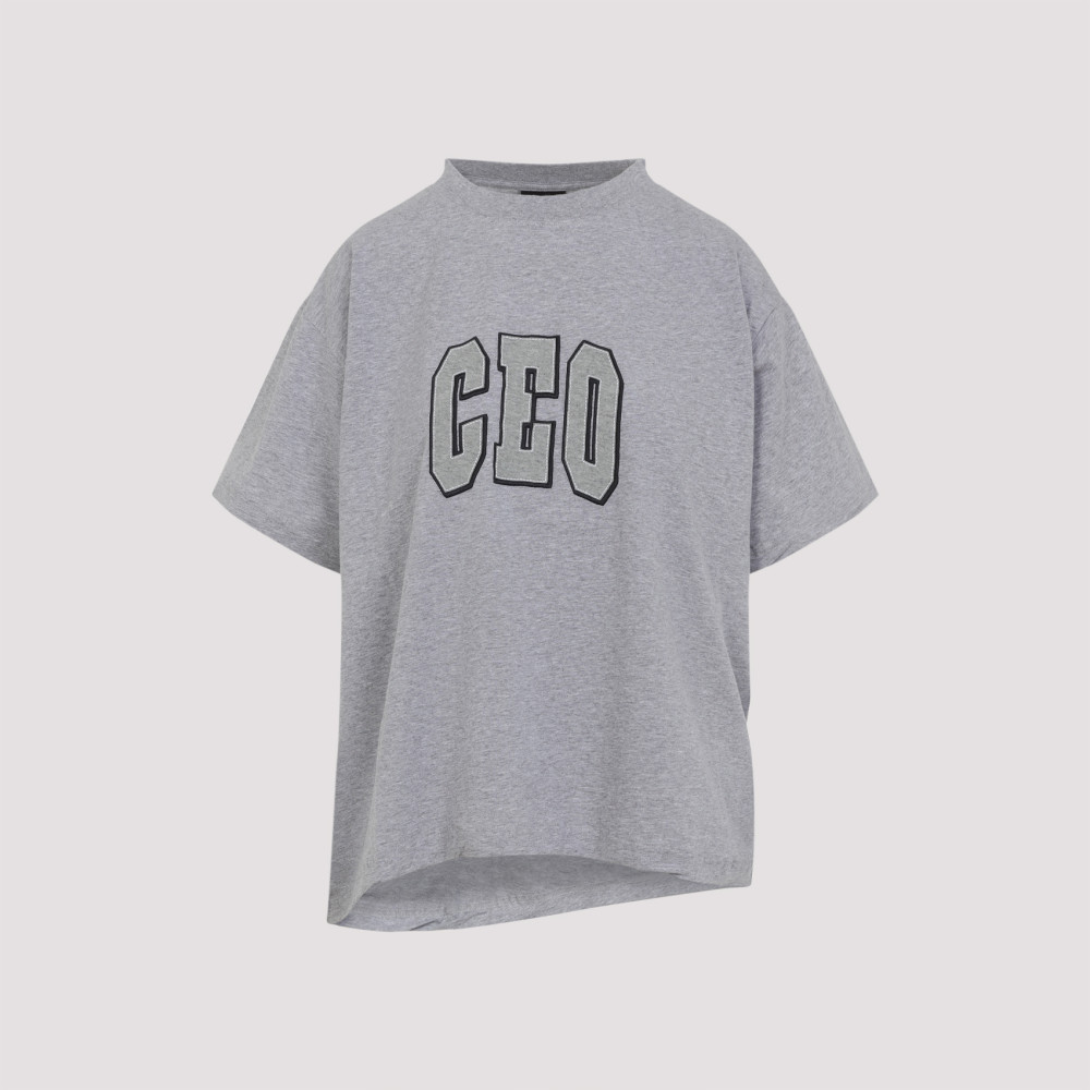 Balenciaga Ceo Asymmetrical Crewneck T-shirt In Gray