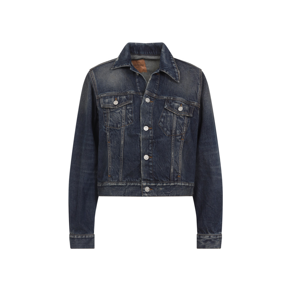 Balenciaga Off-shoulder Dark Blue Cotton Jacket In Blue