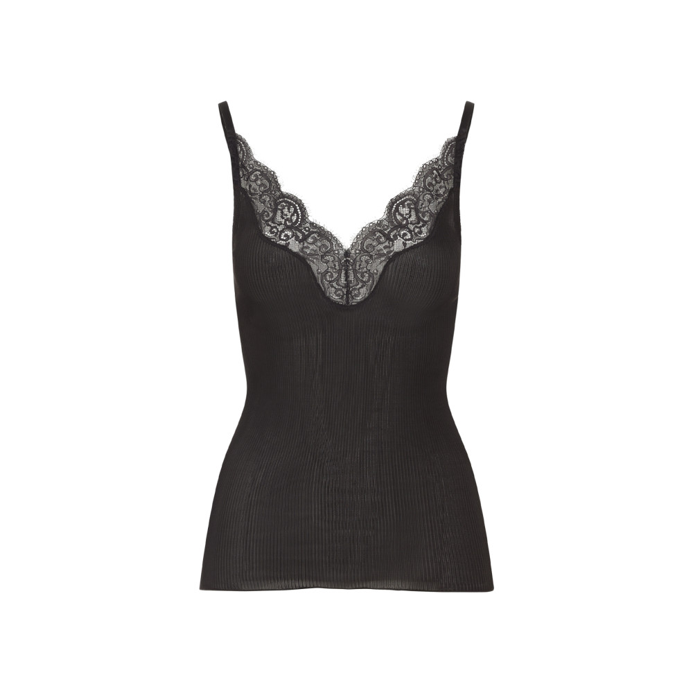 Saint Laurent Laced Tank Top In Ribbed Silk Jersey In Black