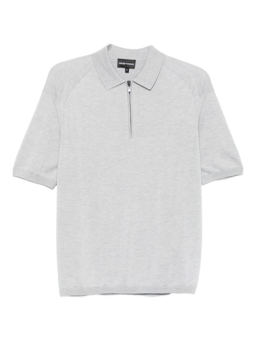 Emporio Armani Asv Plain-knit Jumper With Polo-shirt Collar, In A Wool And Lyocell Blend In Gray