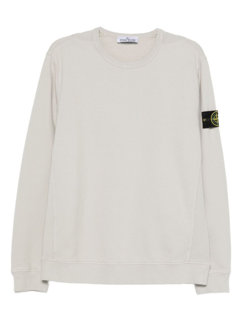 Stone Island Crew Neck Sweater With Distinct Logo Patch In White