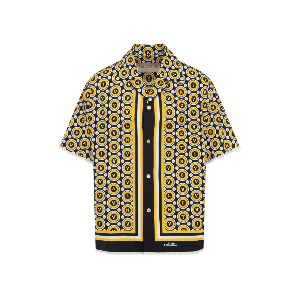 Valentino Bowling Shirt With Bulles Royales Print In Yellow