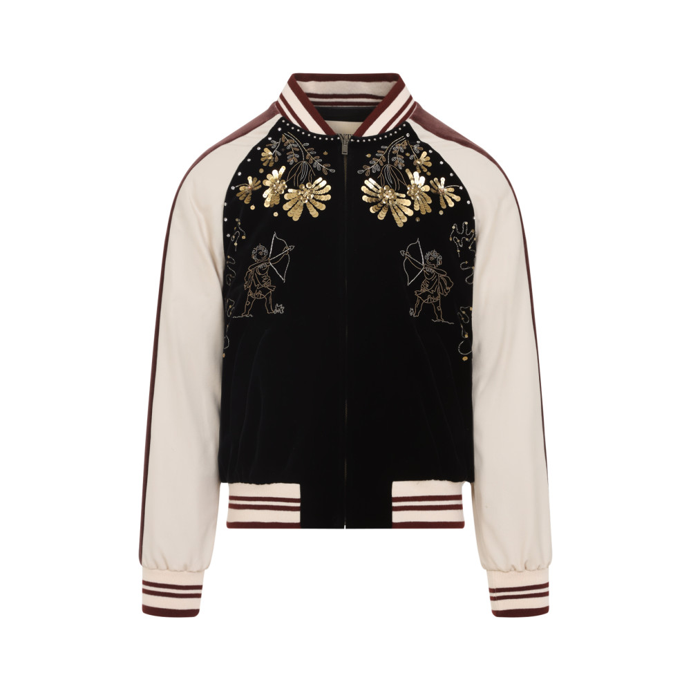 Valentino Sequin And Bead-embellished Velvet Bomber Jacket In Black