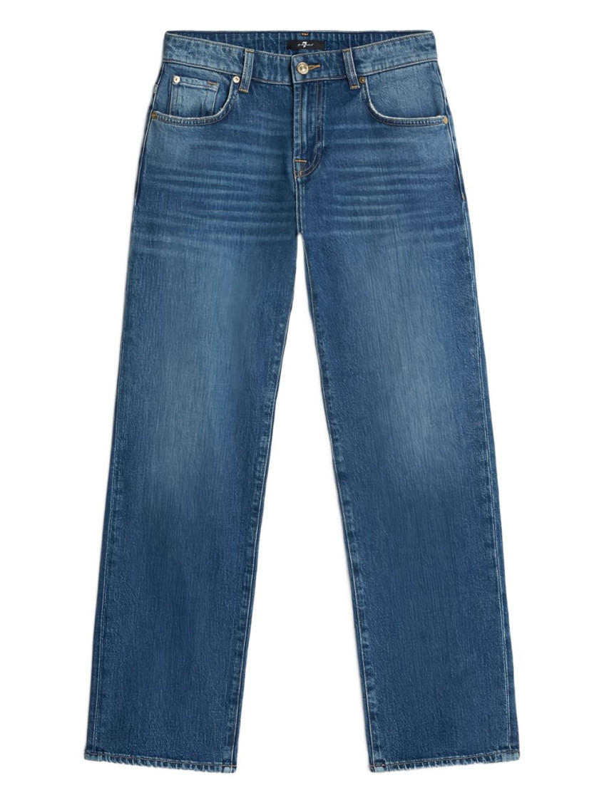 7 For All Mankind Blue Calie Denim Straight Jeans In Blue