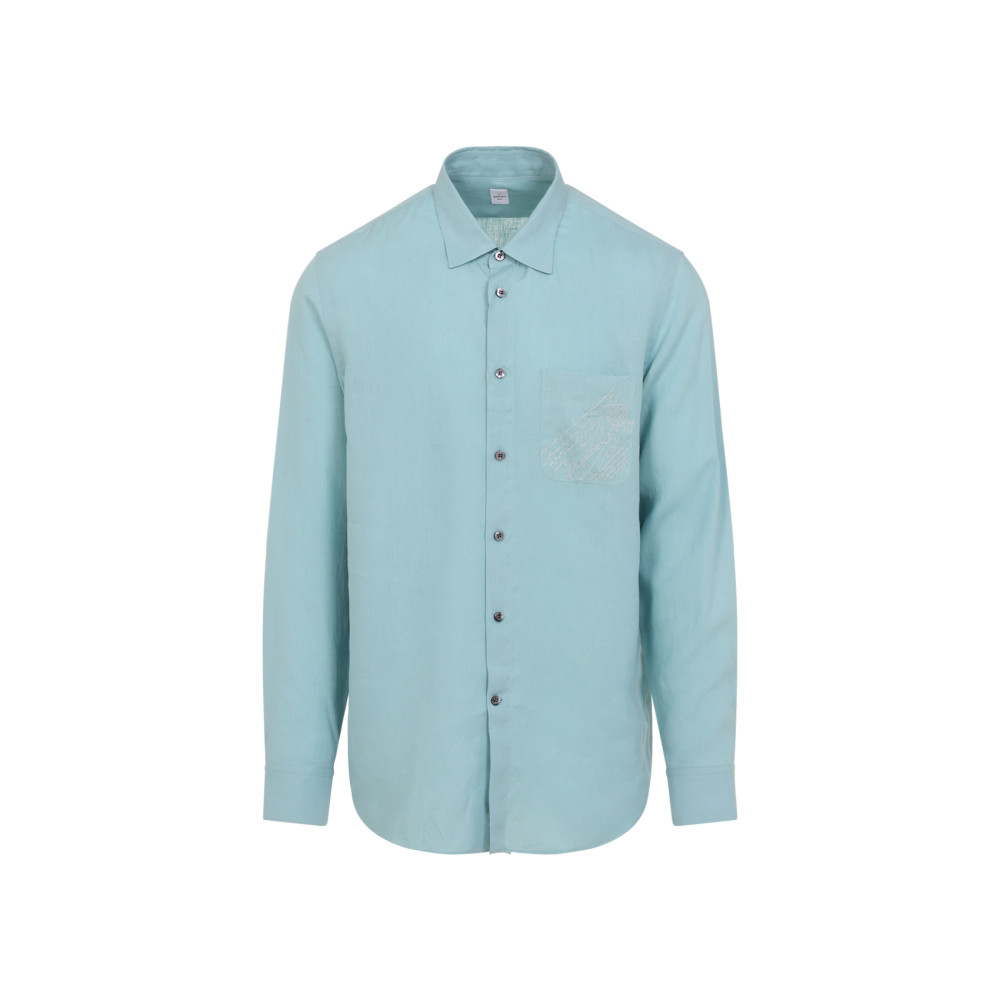 Berluti Sophisticated Linen Shirt In Blue