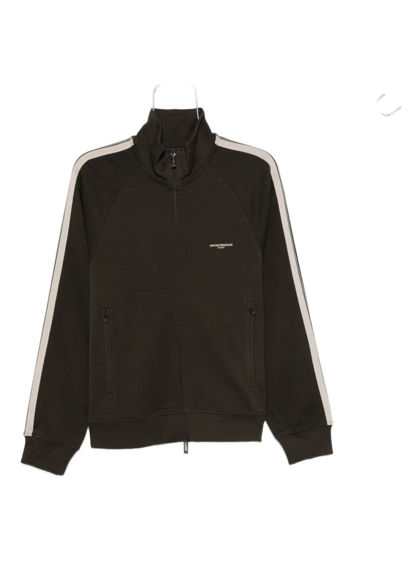 Emporio Armani Olive Logo Cotton Zipped Sweatshirt In Green