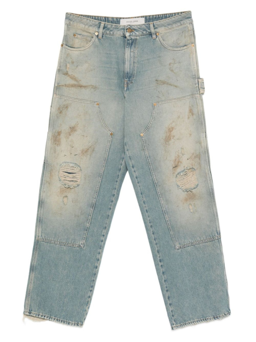 Golden Goose Men Destroyed Denim Cotton Jeans In Blue