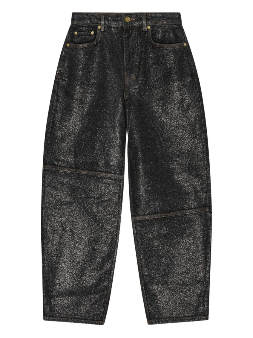 Ganni Shimmery Foil Stary Jeans In Black