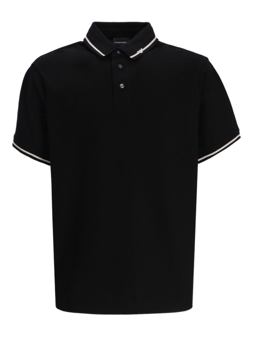 Emporio Armani Classic Piqué Polo Shirt With Polished Collar In Black