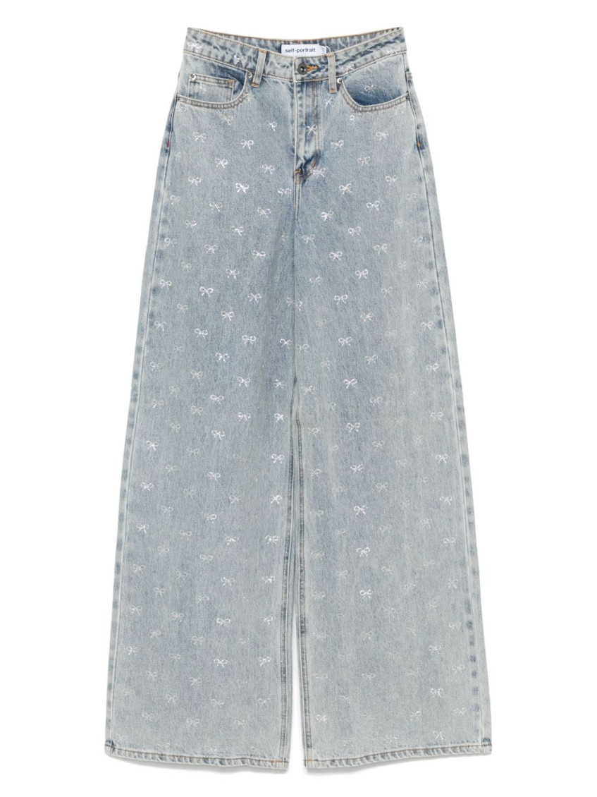 Self-portrait Crystal Embellished Denim Jeasn In Multi