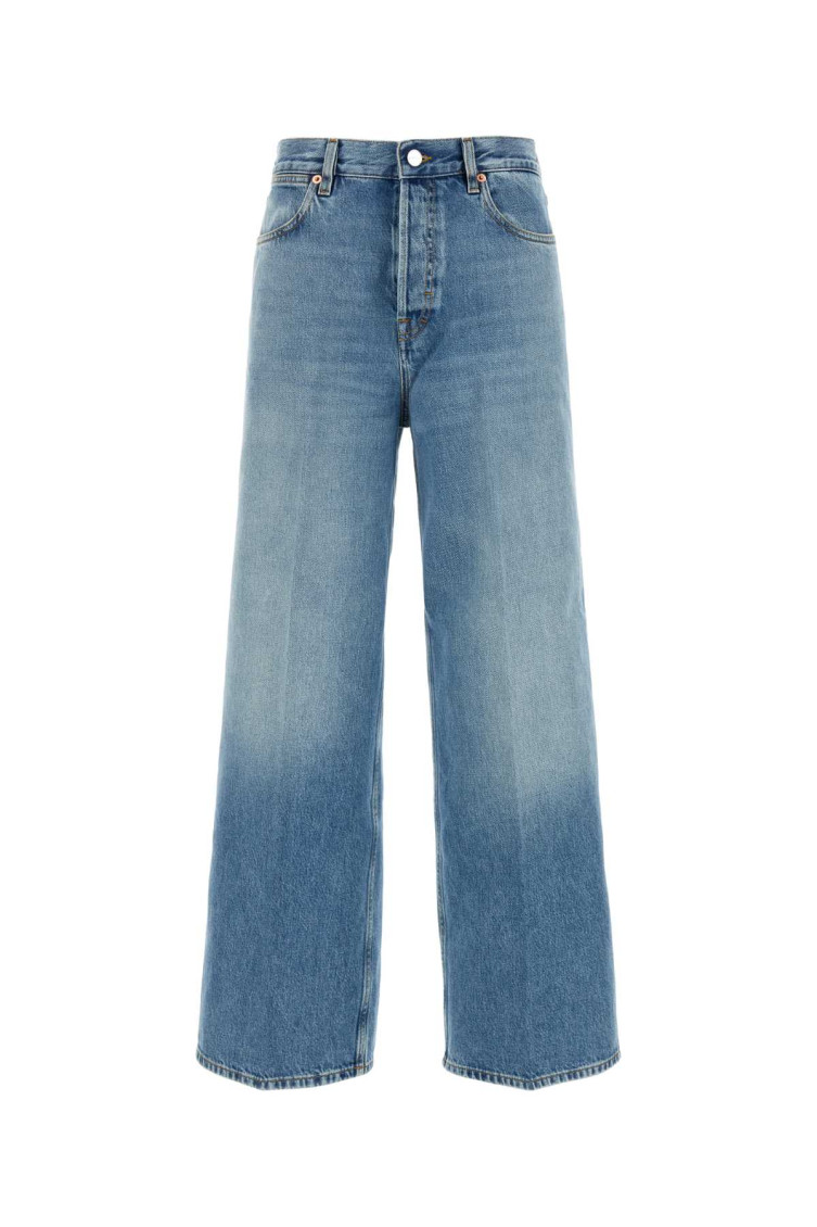 Gucci Sky Blue Wide-leg Denim Jeans In Blue