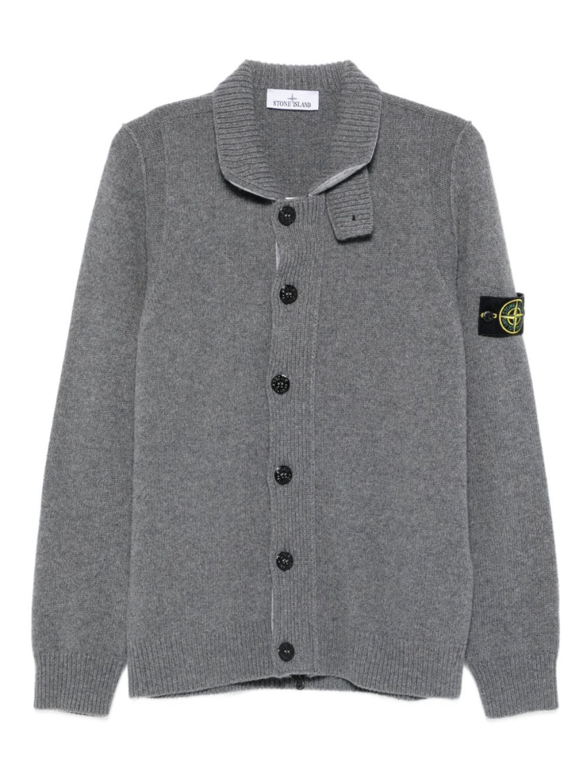 Stone Island Knit Button-up Jumper In Lamb Wool And Nylon Blend In Gray