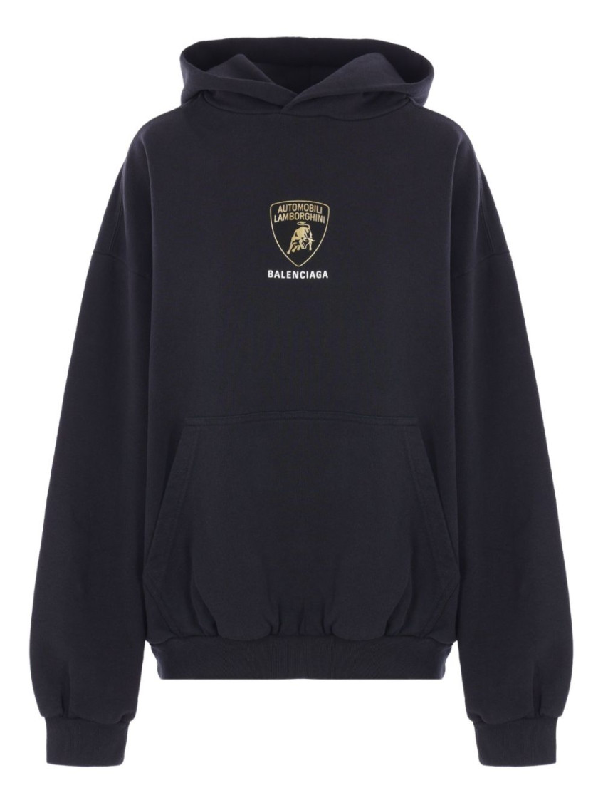 Balenciaga Black Hoodie With Fixed Hood And Logo Print On The Front In Cotton Man In Black