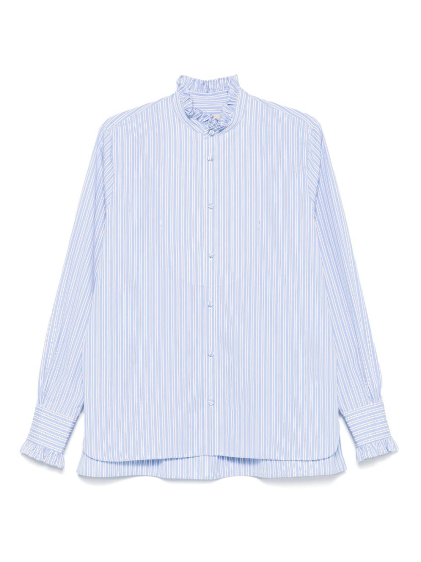 Valentino Garavani Cotton Striped Shirt With Button-down Collar In Blue