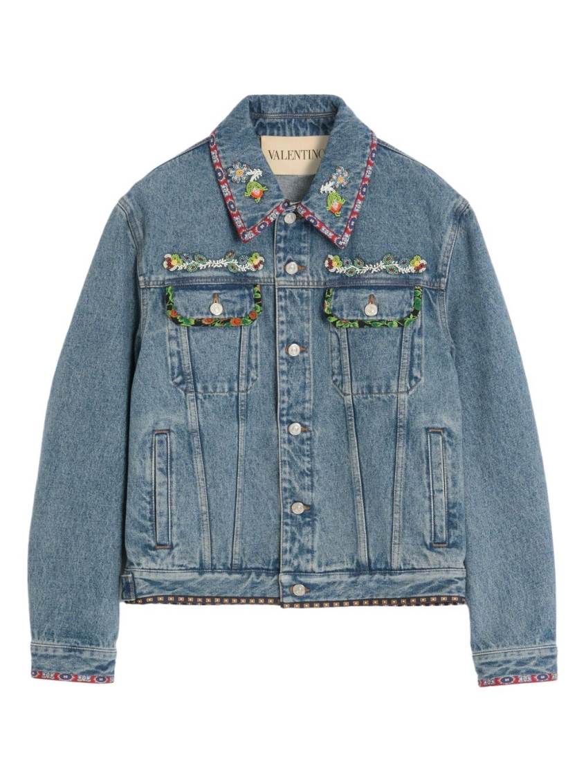Valentino Denim Jackets Embroideries In Blue