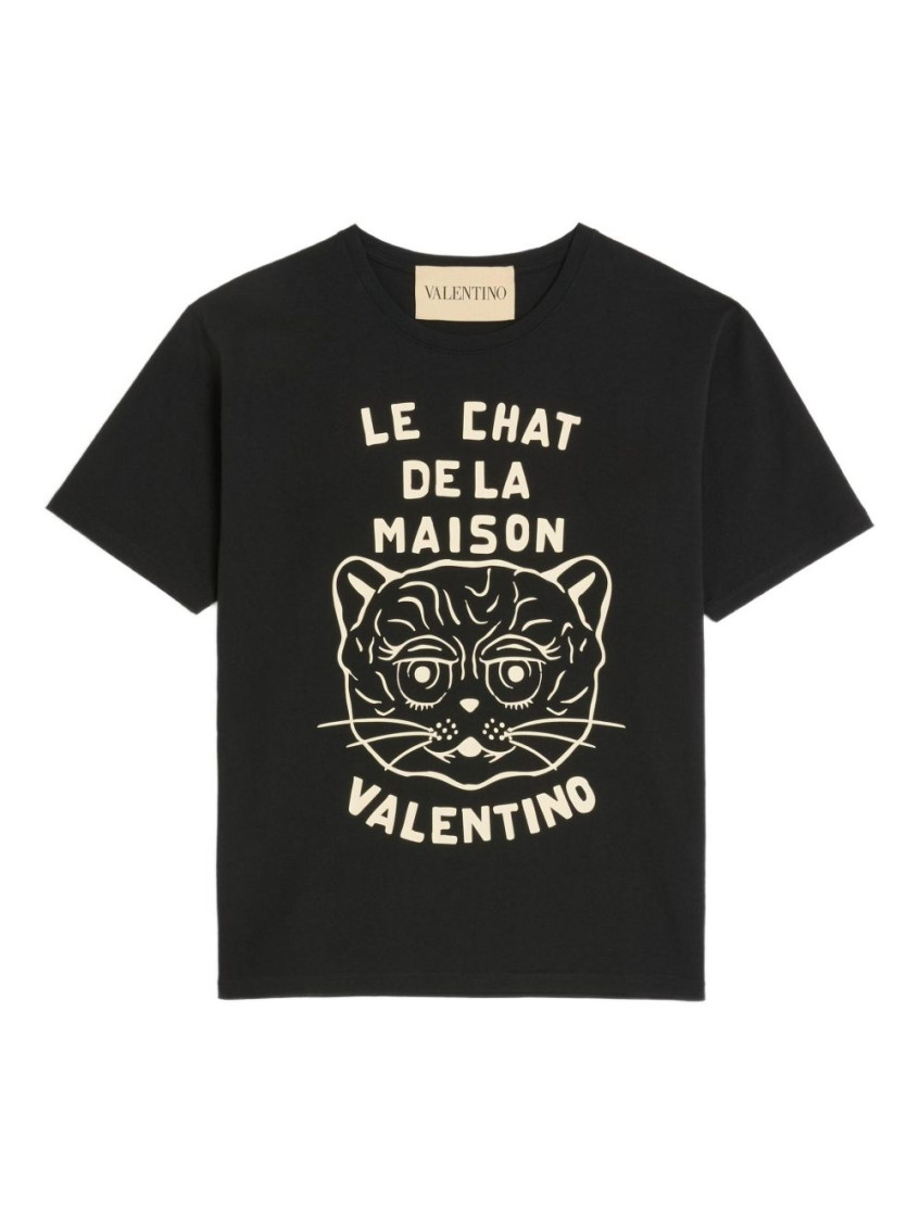 Valentino Garavani T-shirt With Le Chat De La Maison Print In Black