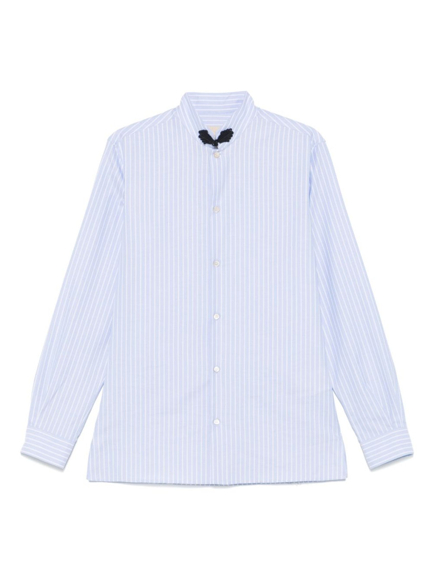 Valentino Cotton Shirt With Striped Pattern And Embroidered Motif In Blue