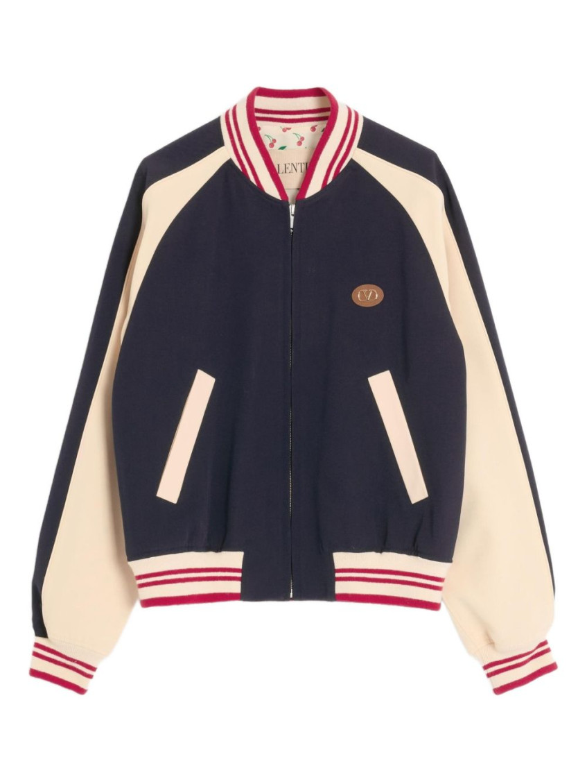 Valentino Sporty Bomber Jacket With Embroidered Details In Blue