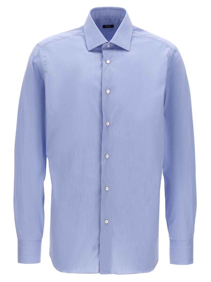 Barba Napoli Barba Tailored Poplin Shirt With Button Closure In Light Blue