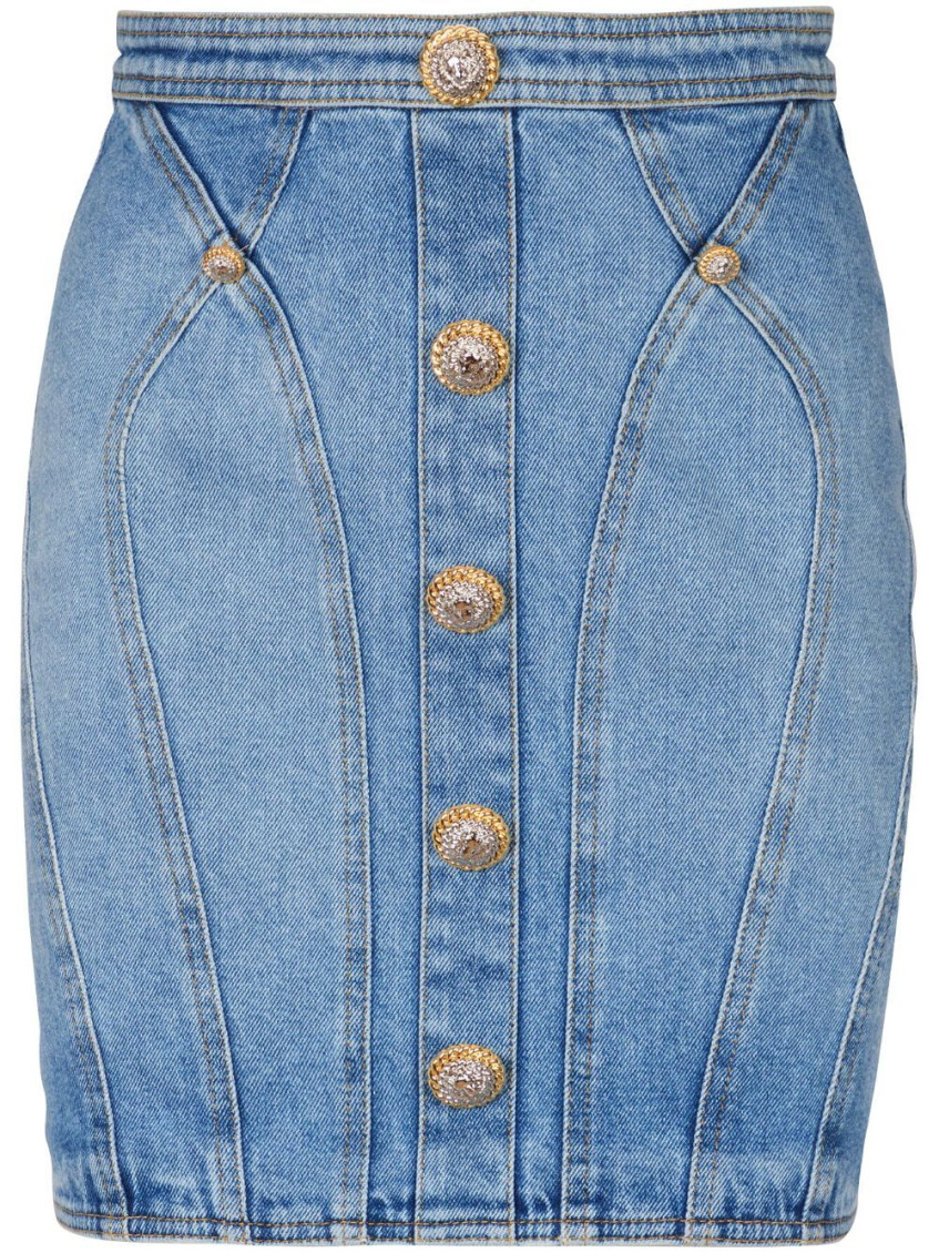 Balmain Buttoned Mini Denim Skirt In Light Blue