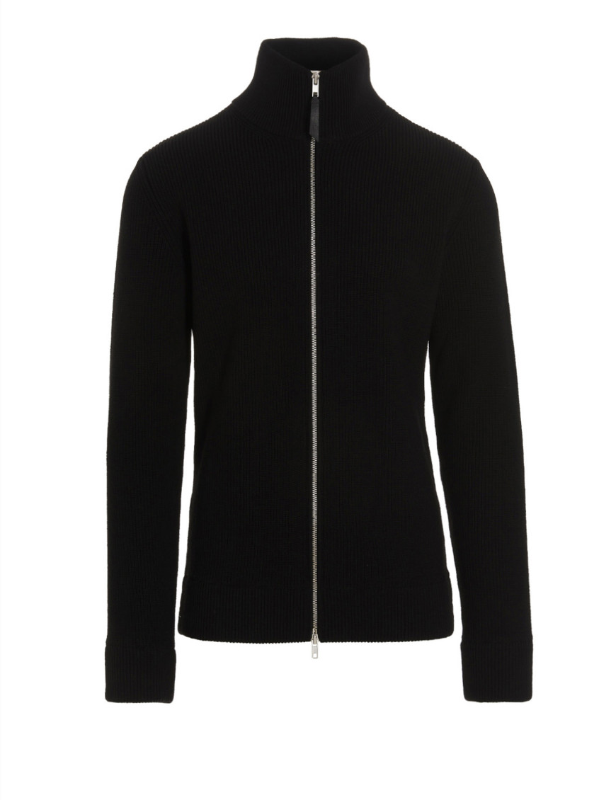 Maison Margiela Men Wool Blend Zipped Cardigan In Black