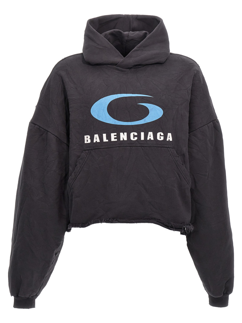 Shop Balenciaga Black Loop Sports Icon Cropped Hoodie