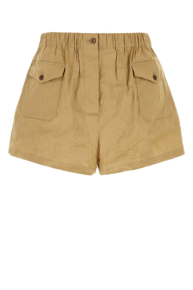 Prada Stretch Cotton Blend Shorts With Button Detail In Light Brown