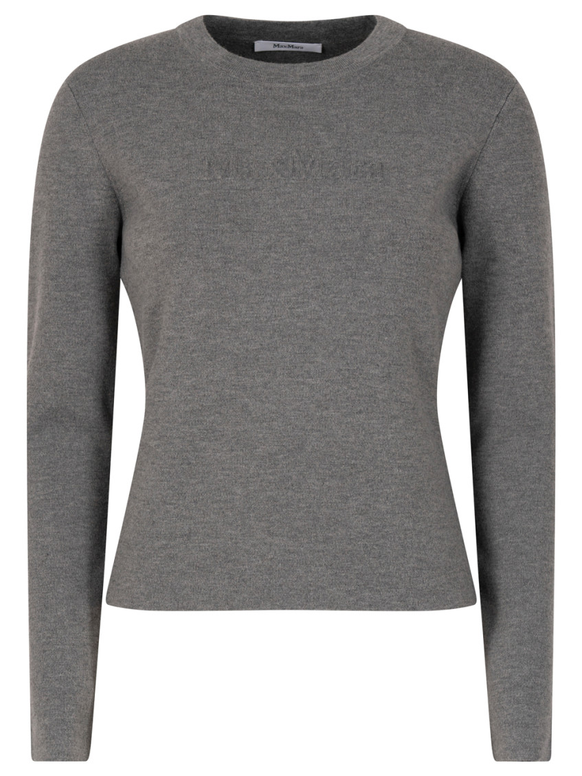 Max Mara Silk Crew Neck Sweater With Ribbed Texture In Gray