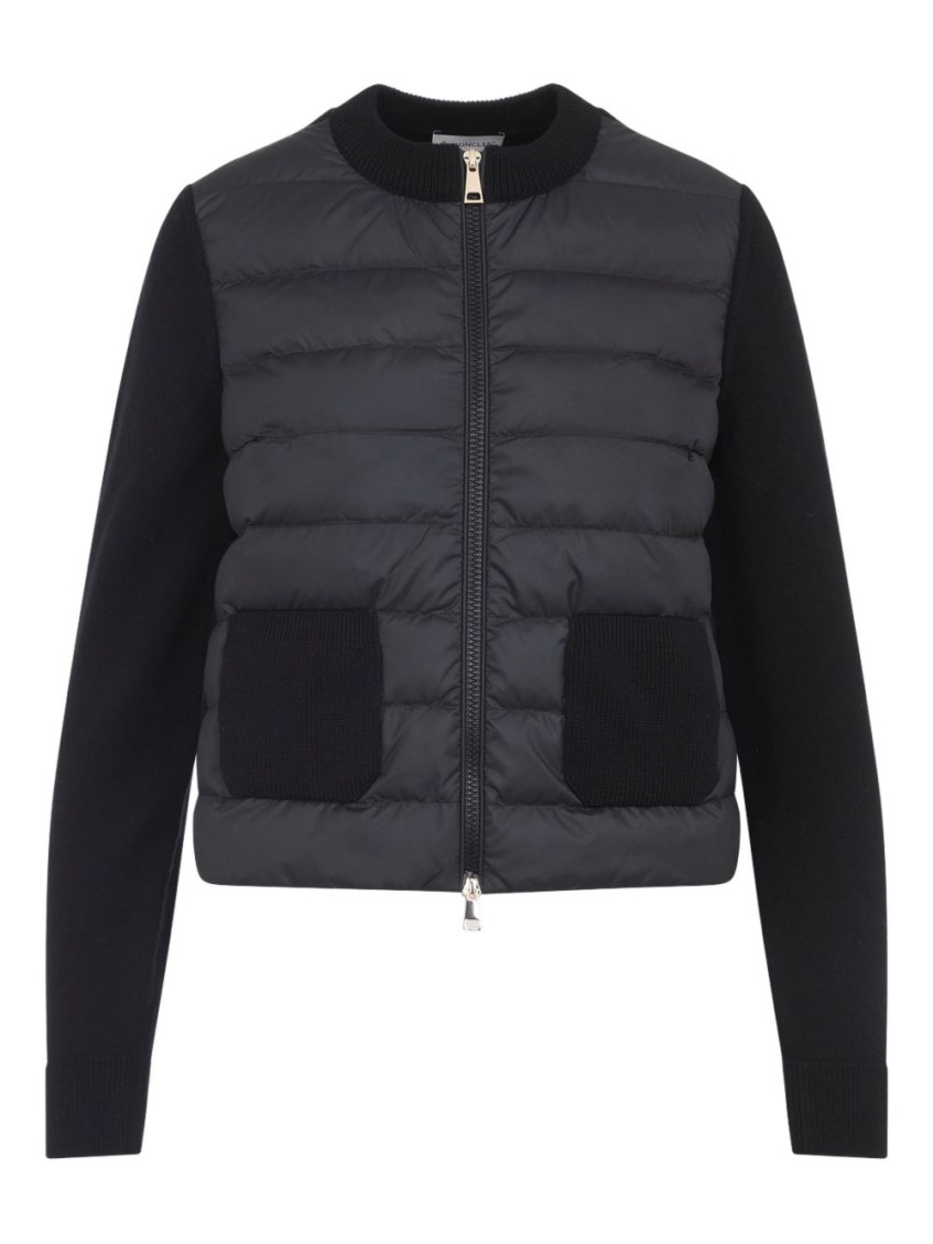 Moncler Black Padded Wool Zip-up Cardigan