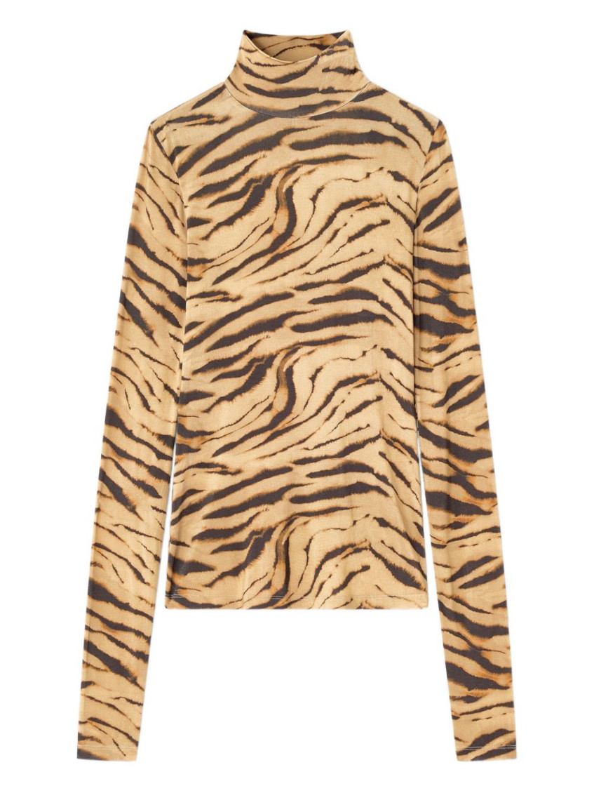Ganni Tiger Print Long Sleeve Turtleneck Knitwear In Multi