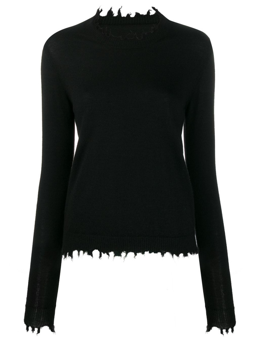 Uma Wang Ribbed Frayed Cashmere Sweater In Black